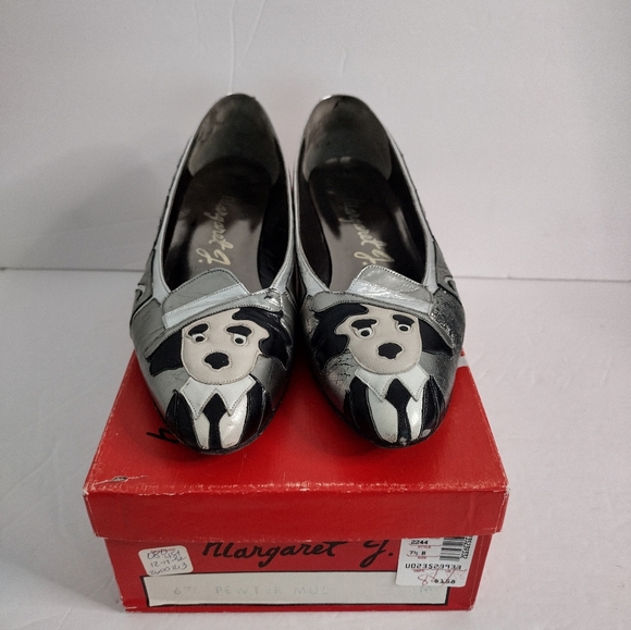 Margaret M Shoes - Vintage Margaret J Flat Shoes Size 7.5 Rare Black  Silver Charlie Chaplin In Box